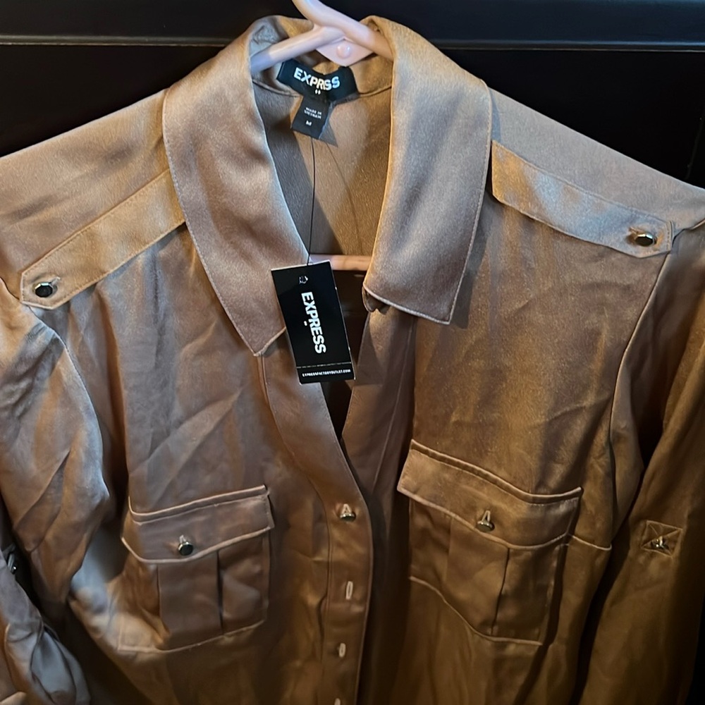 Camel colored silk shirt with pockets. Brand new!!